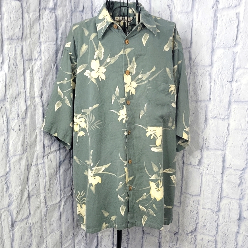 Caribbean Green Floral Casual Button Down Shirt